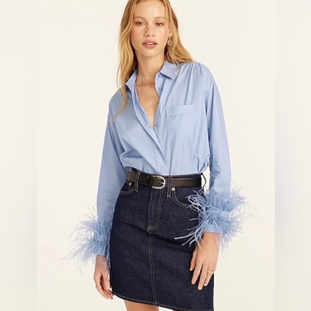 NWT J.Crew Collection Cotton Poplin Shirt with Feather Trim Perfect for Spring!